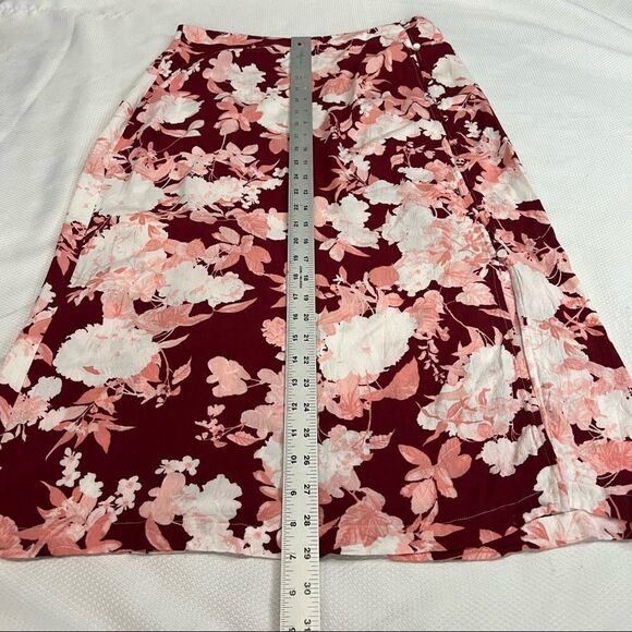 Chelsea28 Burgundy & Pink Floral Semi Sheer Skirt - Picture 3 of 6